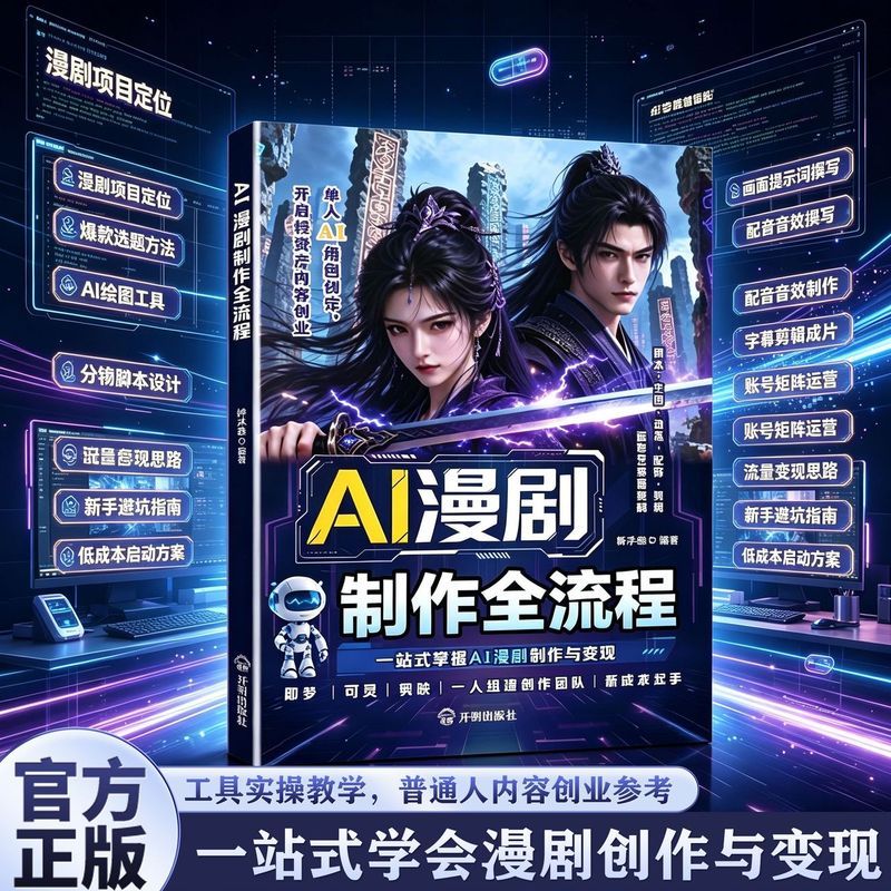 AI漫剧制作全流程单人AI漫剧创作变现剧本配音剪辑零基础教程书籍AI Comic Drama Production Full Process Single AI Comic Drama Creation Transformation Script Dubbing Clip Zero Basic Tutorial Book