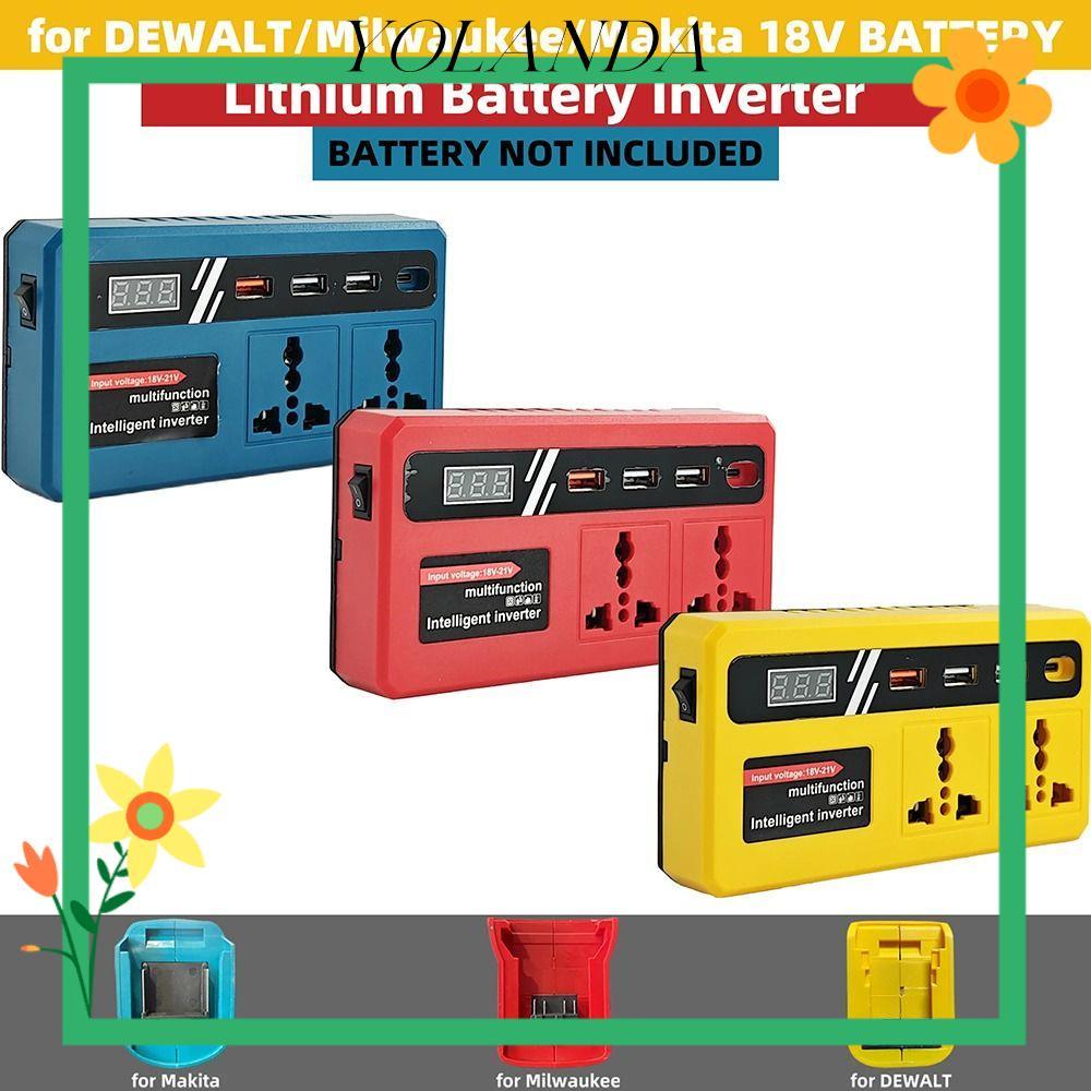 YOLAN 1Pcs Battery Inverter, Multifunctional 18v 20v To 220v Smart Transformer,  Household 120W Dual Plug Outdoor Work Inverter For Makita For Dewalt For Milwaukee 18V Battery