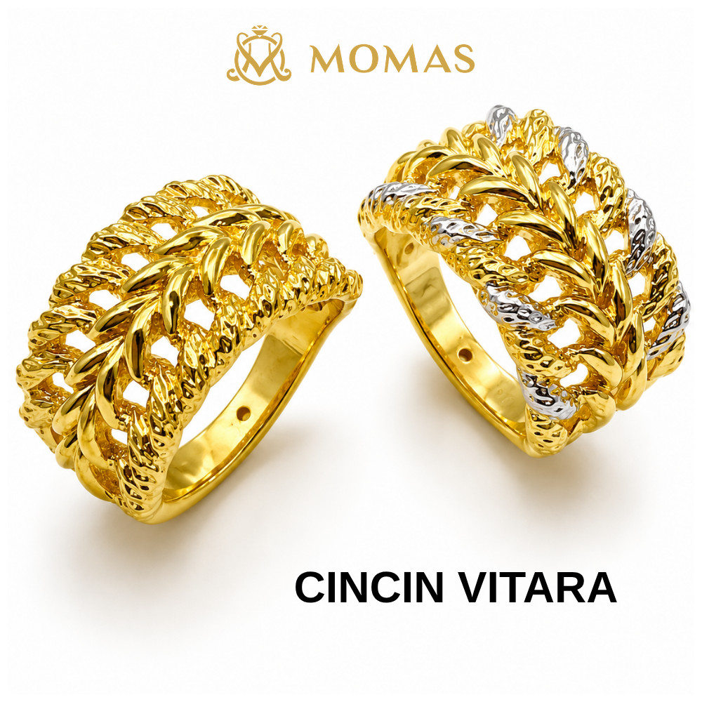 MOMAS CINCIN VITARA 5D Emas 916 Original Cincin Emas 916 Bajet Cincin Fesyen Emas 916 Tulen Cincin Fesyen Emas 916