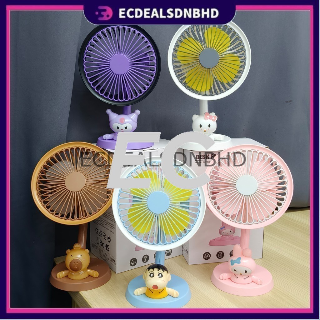 Portable Sanrio Adjustable Mini Fan Kipas Mini Kipas Small Cooling Handy Desk Home Office Table Battery USB Rechargeable