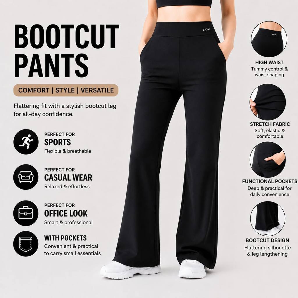YGP001 Seluar Panjang Wanita Bootcut Kain Memeri Sukan Long Trousers Women Leisure Sport Loose Casual Pants Yoga Pants