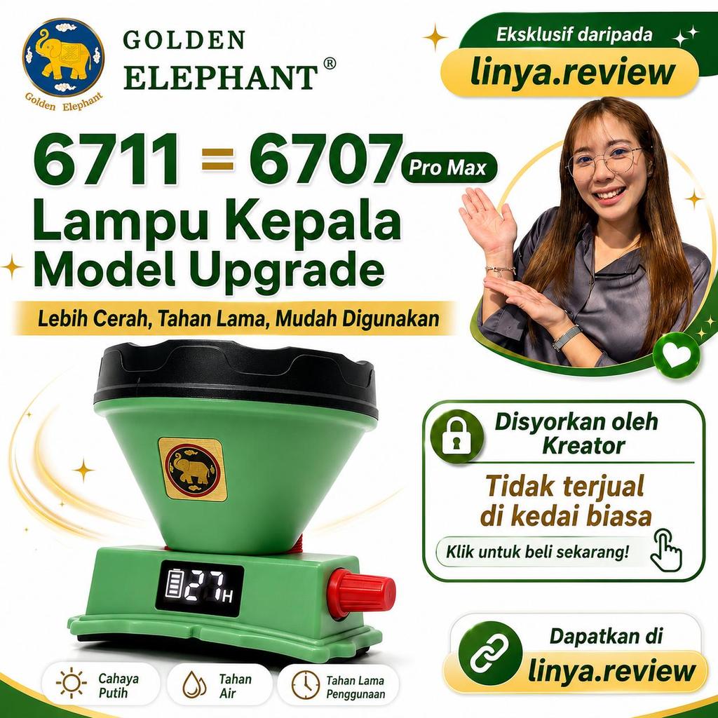 Golden Elephant 6711 Lampu Kepala LED Professional Premium Waterproof 7-8M, Suis Putar Laras Cahaya Bebas，Tahan 37 jam.
