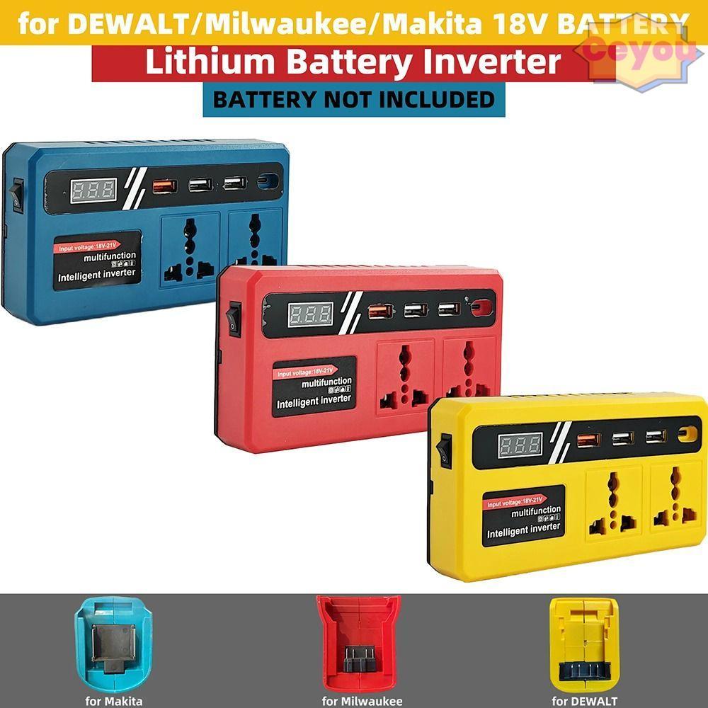 CEYOU 1Pcs Battery Inverter, Multifunctional Dual Plug Smart Transformer,  Household 18v 20v To 220v 120W Outdoor Work Inverter For Makita For Dewalt For Milwaukee 18V Battery