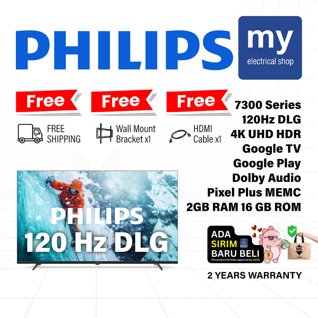 Philips 50 Inch 4K UHD HDR 10 120Hz DLG MEMC ALLM Google TV 50PUT7330/68