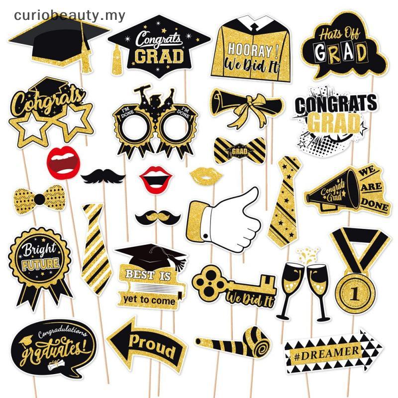 【CBMY】  28Pcs Graduation Photo Booth Props Kit, DIY Graduation Photography Decorations Graduation Party Pose Sign For Adults Kid  .