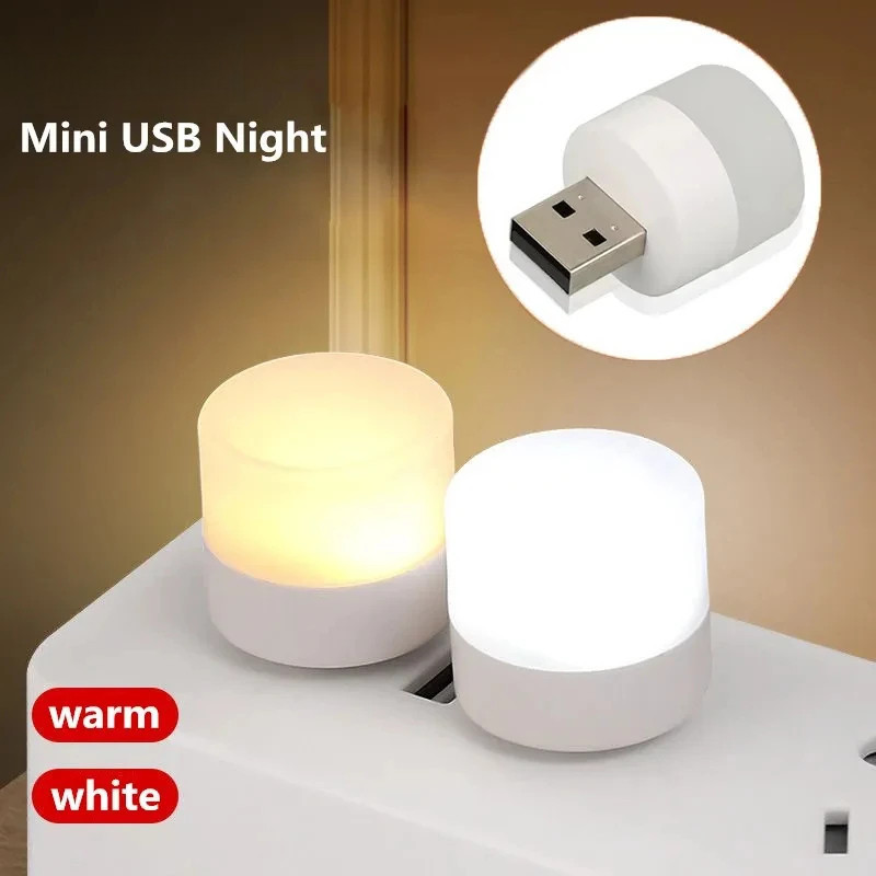 Lampu Malam Mini USB Putih Hangat Pelindung Mata Lampu Membaca Buku USB Plug Komputer Pengecasan Kuasa Mudah Alih LED La