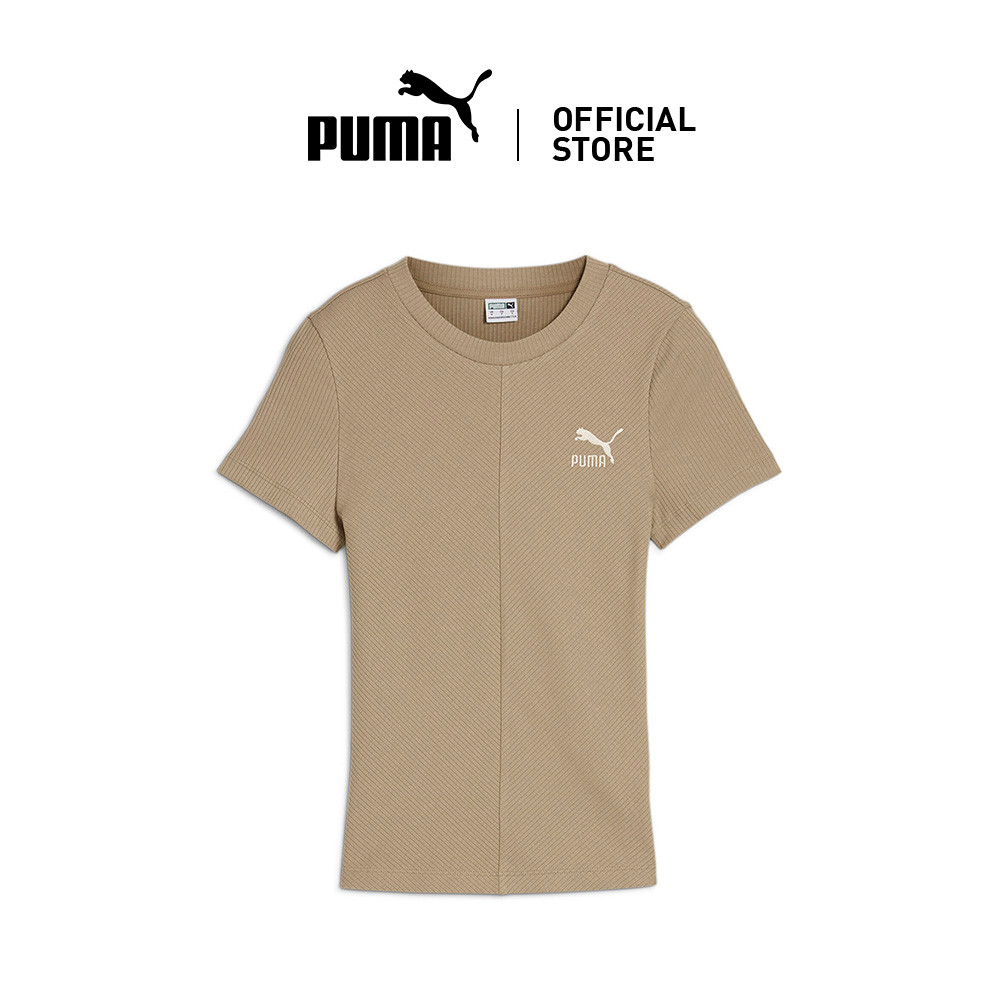 [NEW] PUMA CLASSICS Ribbed Women's Slim Tee (Beige)