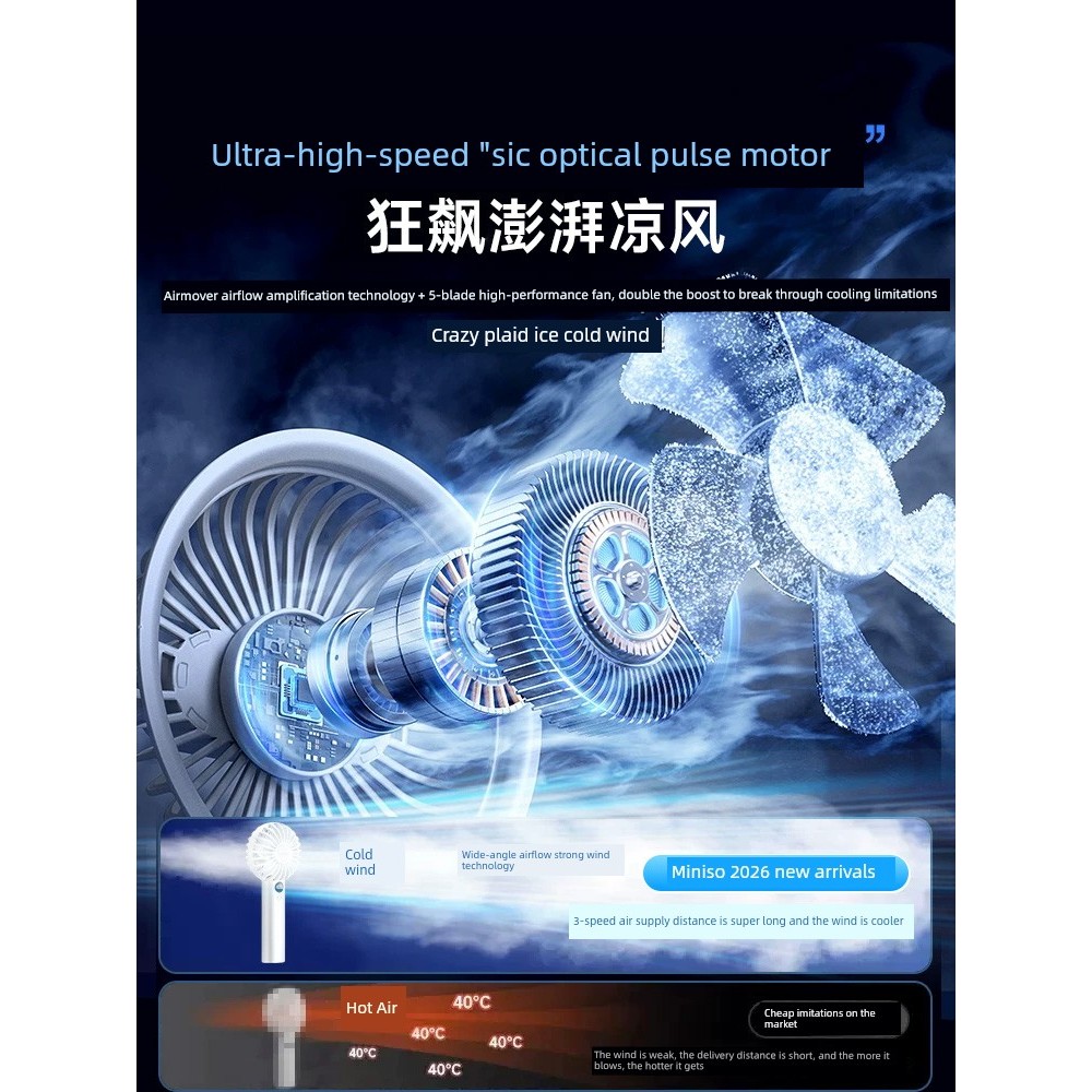 | 【kipas mini bateri tahan lama】 | 制冷小风扇 kipas turbo mini ♂[Mini Big Wind] MINISO Handheld Small Fan Mute Portable 2026 New Style Student Class Small usb Dormitory Desktop Office Violence Long Battery Life Children Outdoor f✬