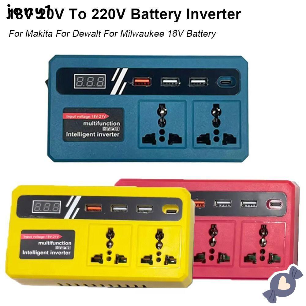 THUY 1Pcs Smart Transformer, 18v 20v To 220v Dual Plug Battery Inverter, 120W with 4 USB LED Socket Multifunctional Outdoor Work Inverter