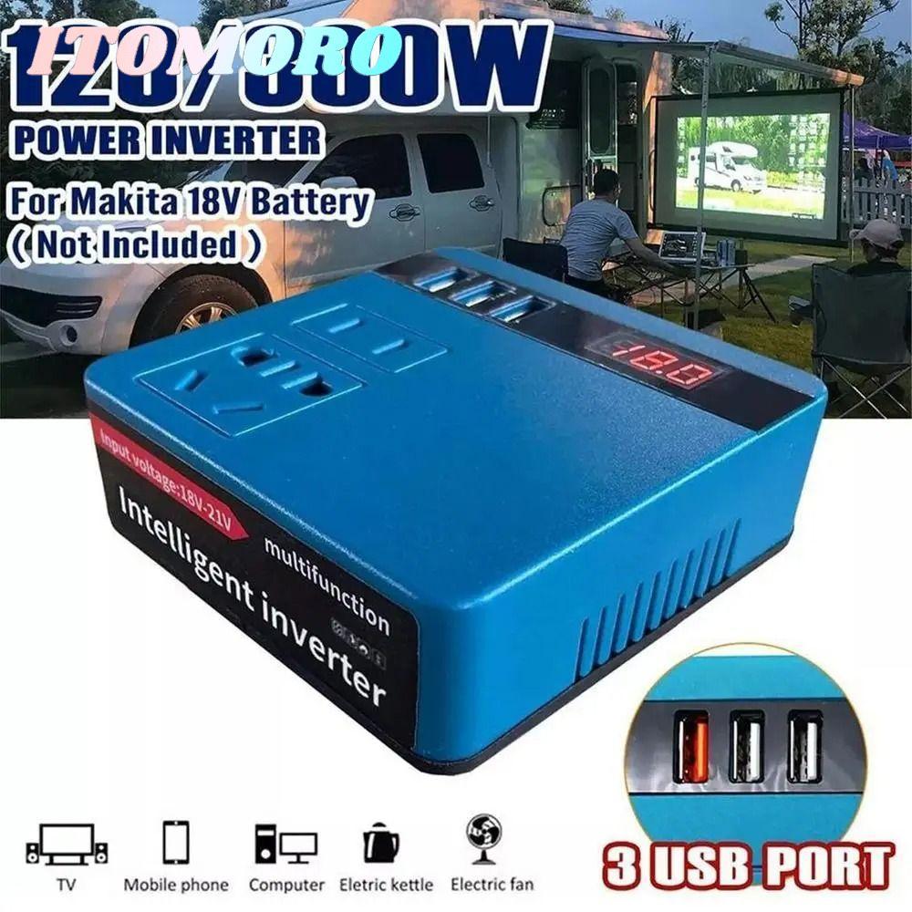 ITOMORO 1Pcs Smart Transformer, 120W Multifunctional Battery Inverter, Dual Plug Household 18V 20V To 220V Outdoor Work Inverter For Makita For Dewalt For Milwaukee 18V Battery