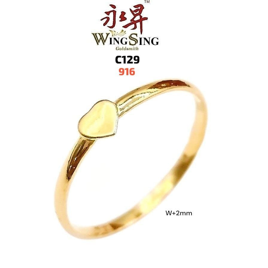 Wing Sing Cincin Love Minimalist Padu Emas 916 / 916 极简爱心戒指 / 916 Love Golden Solid Ring