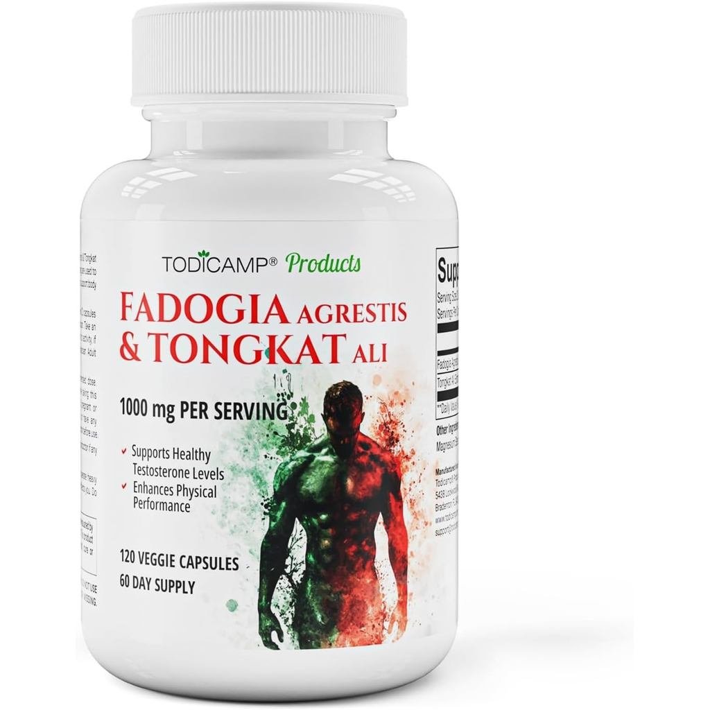 TODICAMP Fadogia Agrestis 20:1 with Tongkat Ali 1000mg Complex Longjack Tongkat Ali Extract with Fadogia Agrestis 600mg Supplement - 60 Days Supply
