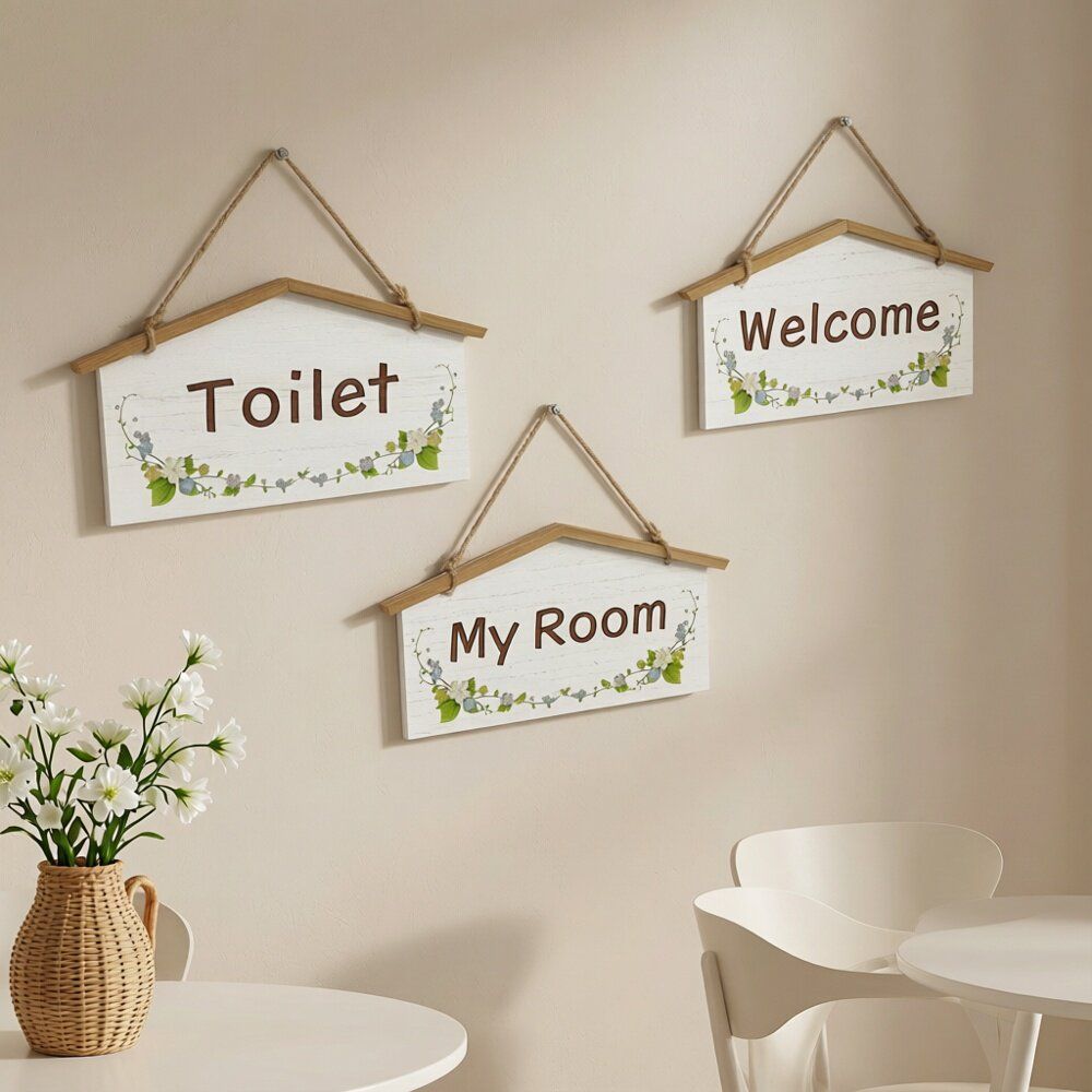Creative Small House Wooden Prompt Sign Decoration Bedroom Bathroom Welcome House Sign Home Wall Decoration Prompt Sign 8/1