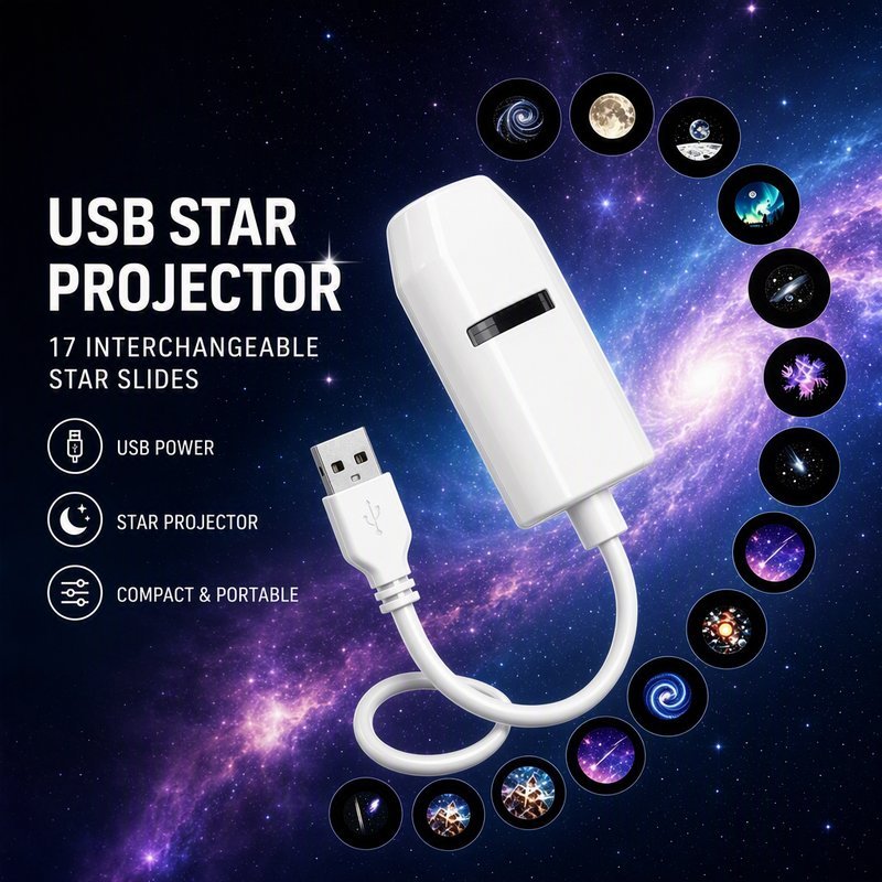Usb Star Projector Night Light 17 Slide Film Plug And Play Portable Lampu Tidur Untuk Bedroom