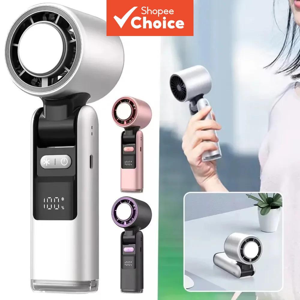Adjustable foldable ice sensation hurricane fan, USB rechargeable, portable for outdoor use; suitable for outdoor cycling and walking; features ice compression cooling and rechargeable turbo mini fan Kipas Hurricane Boleh Lipat Boleh Laras, Kipas Mudah