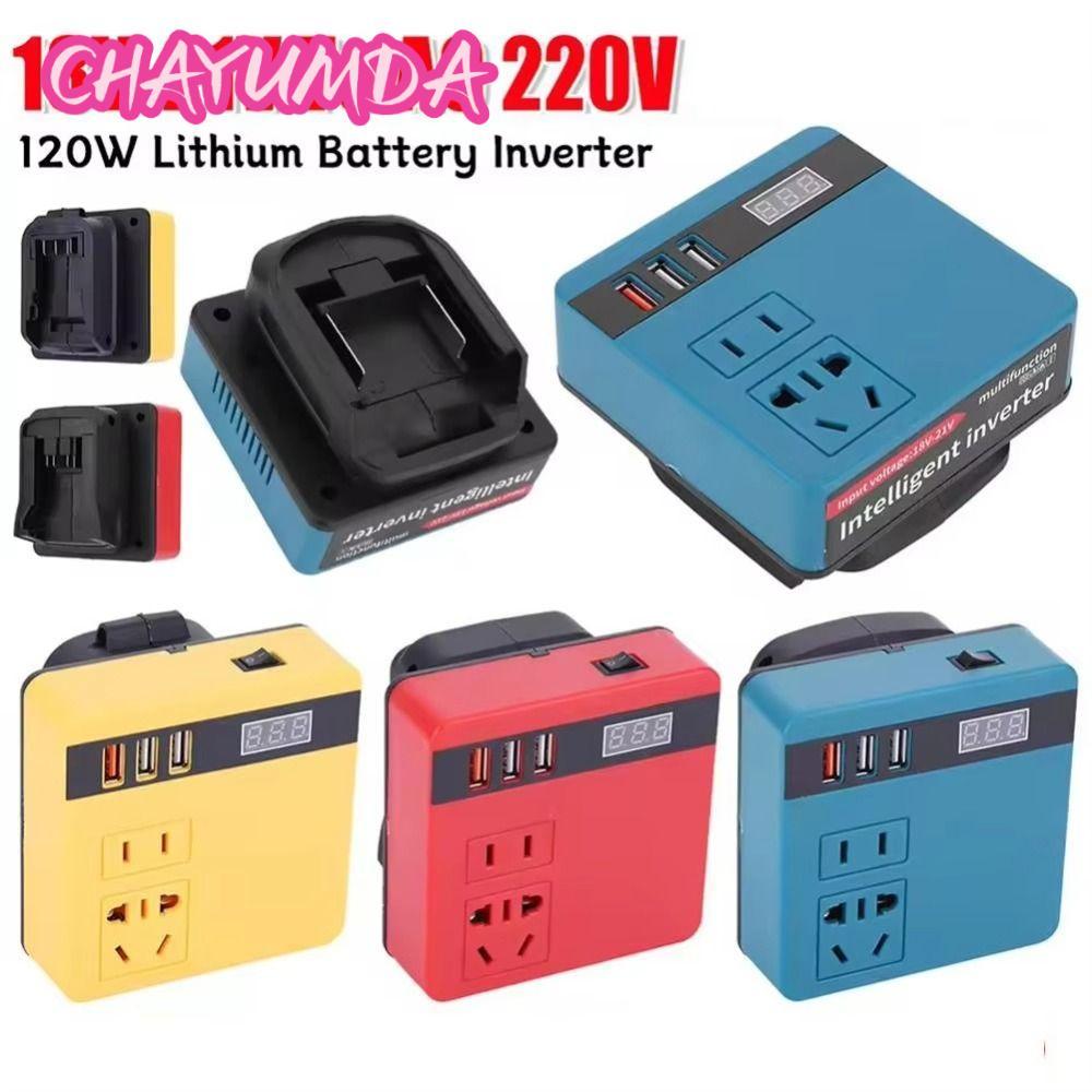 CHAYUMDA 1Pcs Smart Transformer, Dual Plug 120W Battery Inverter, 18V 20V To 220V Household Multifunctional Outdoor Work Inverter For Makita For Dewalt For Milwaukee 18V Battery