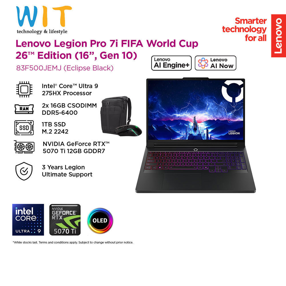 Lenovo Legion Pro 7 16IAX10H 83F500JEMJ (Intel Core Ultra 9 275HX/32GB RAM/1TB SSD/16" WQXGA OLED/RTX 5070Ti/W11/3Y)