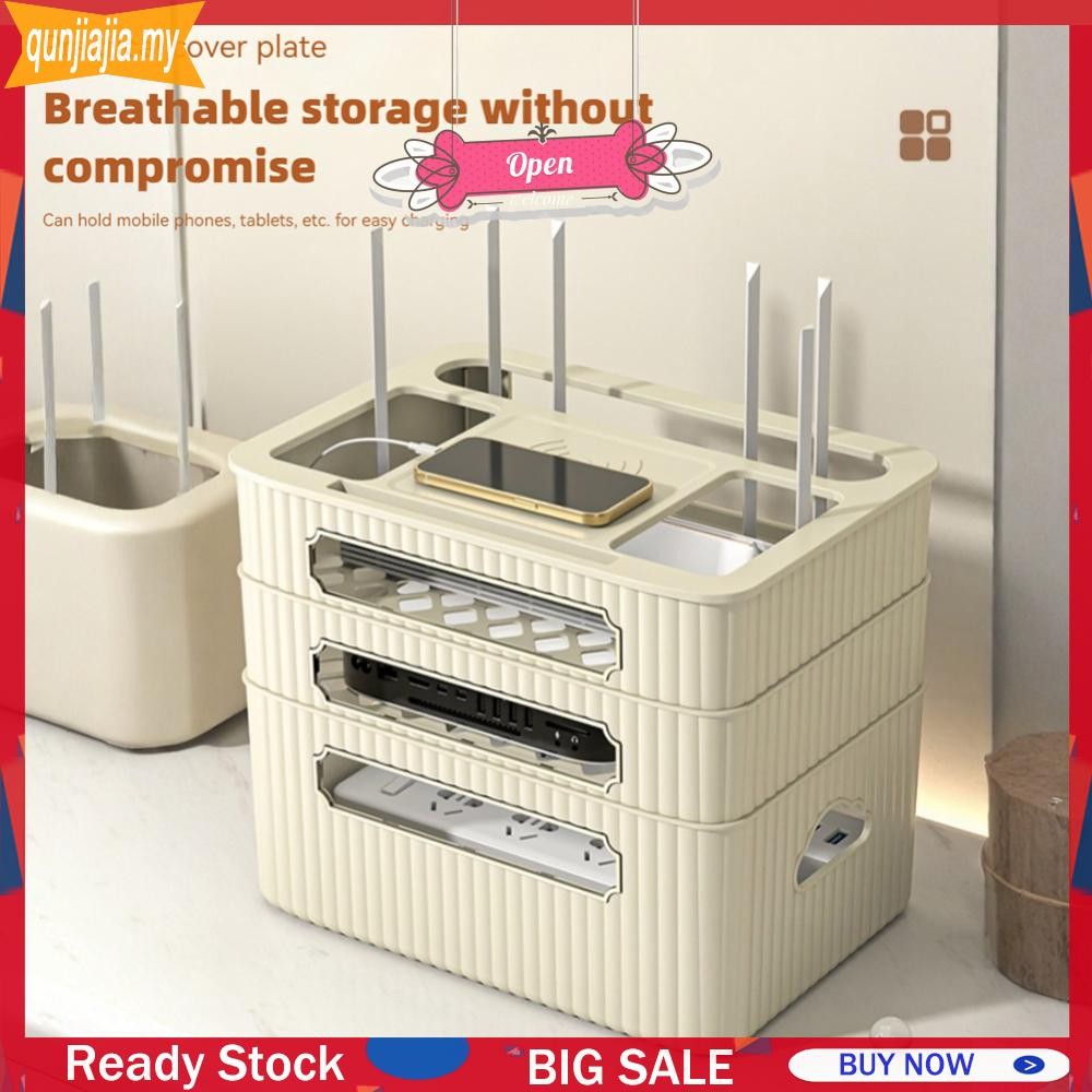 3 Layer Plug Board Storage Box Dustproof Router Storage Rack for Office and Home