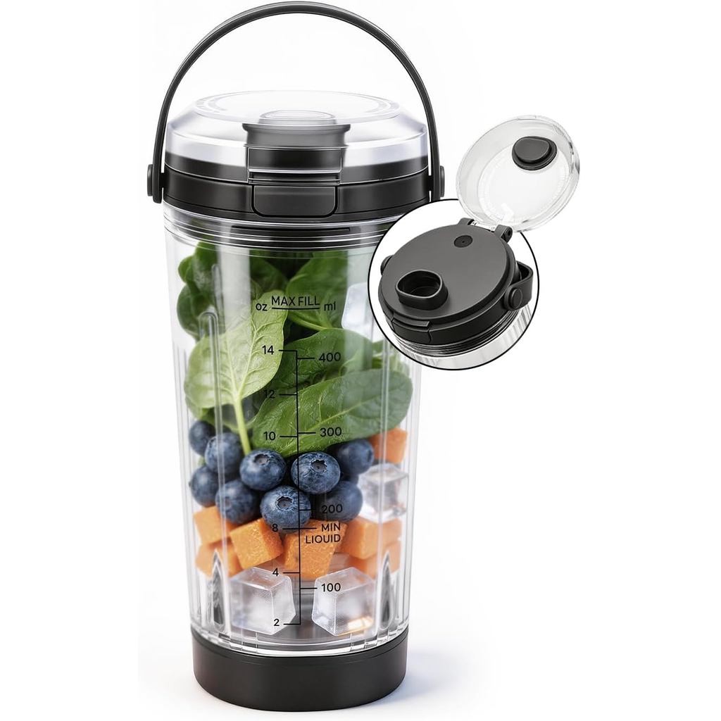 Cawan Gantian untuk Blender Mudah Alih Ninja Blast, Bekas 18 oz dengan Penutup Minum & Penutup Dasar, Bebas BPA, Selamat untuk Mesin Cuci Pinggan, Serasi dengan Blender Mudah Alih Ninja Blast Siri BC100 BC151 Se