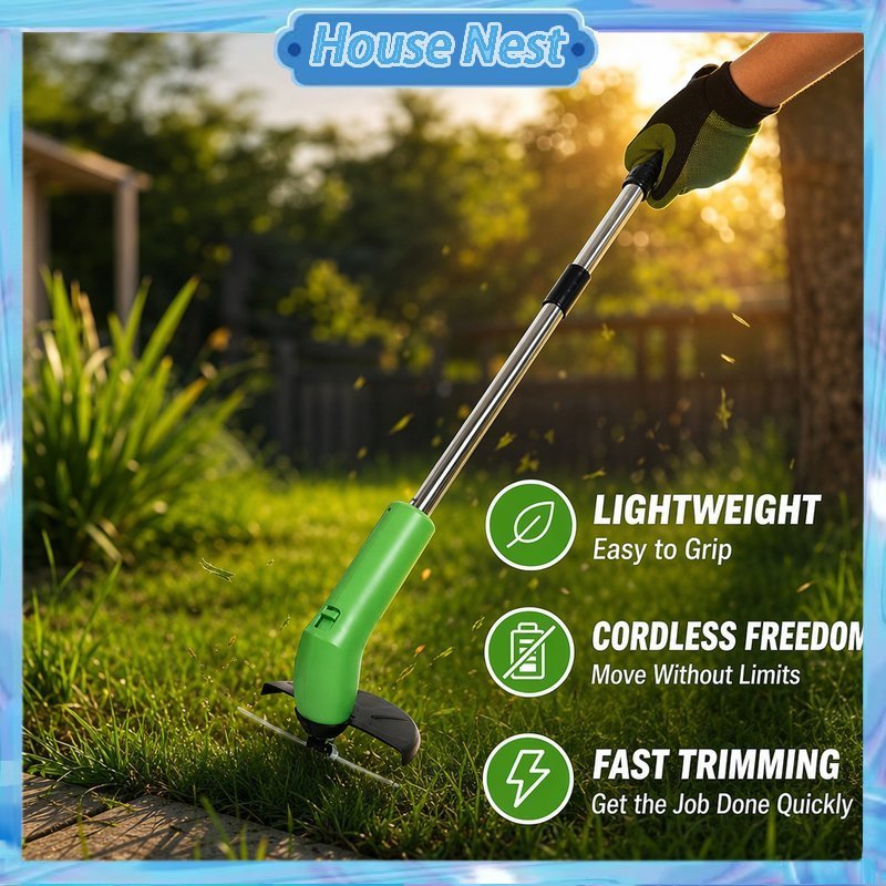 Cordless Mini Weed Trimmer Mesin Potong Rumput Handheld Adjustable Pole Copper Motor 13000Rpm