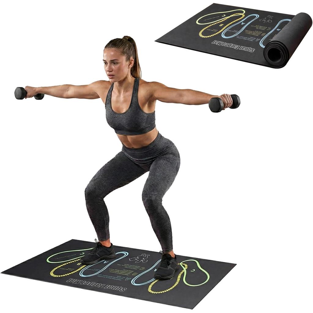 Tikar Squat Anti-Gelincir dengan Penempatan Kaki untuk Wanita – Tikar Sasaran Squat Besar 30" x 13.8", Kusyen 4mm untuk Keselesaan Tidak Tertandingi, Tiada Bau & Mencegah Kecederaan – Sesuai untuk di Rumah