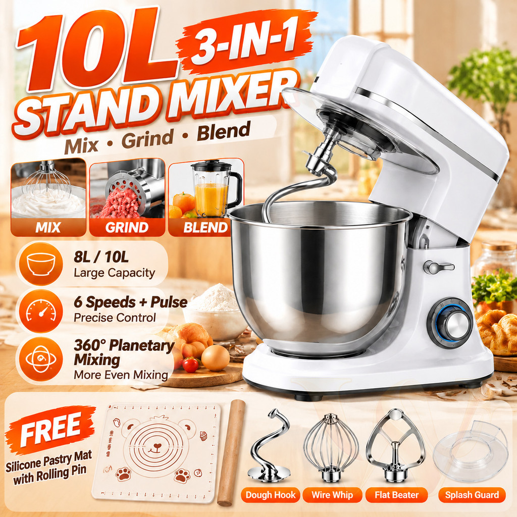 Stand Dough Mixer 10L 1500W Kneading Machine Cake Mixer Baking Mixer Mesin Adun Pengadun Berdiri Mesin Uli Tepung Doh