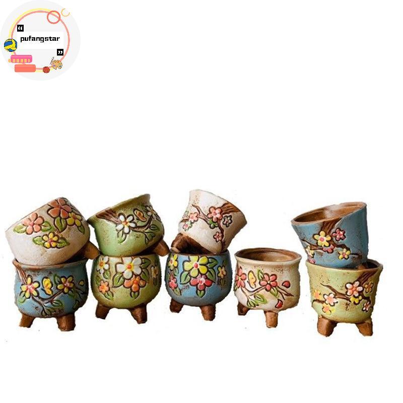 pufangstar Korean Simple Fleshy Flower Pot Ceramic Hand-painted Fresh Thumb Pot Coarse Pottery Permeable Pot Peach Egg Flesh Flower TH