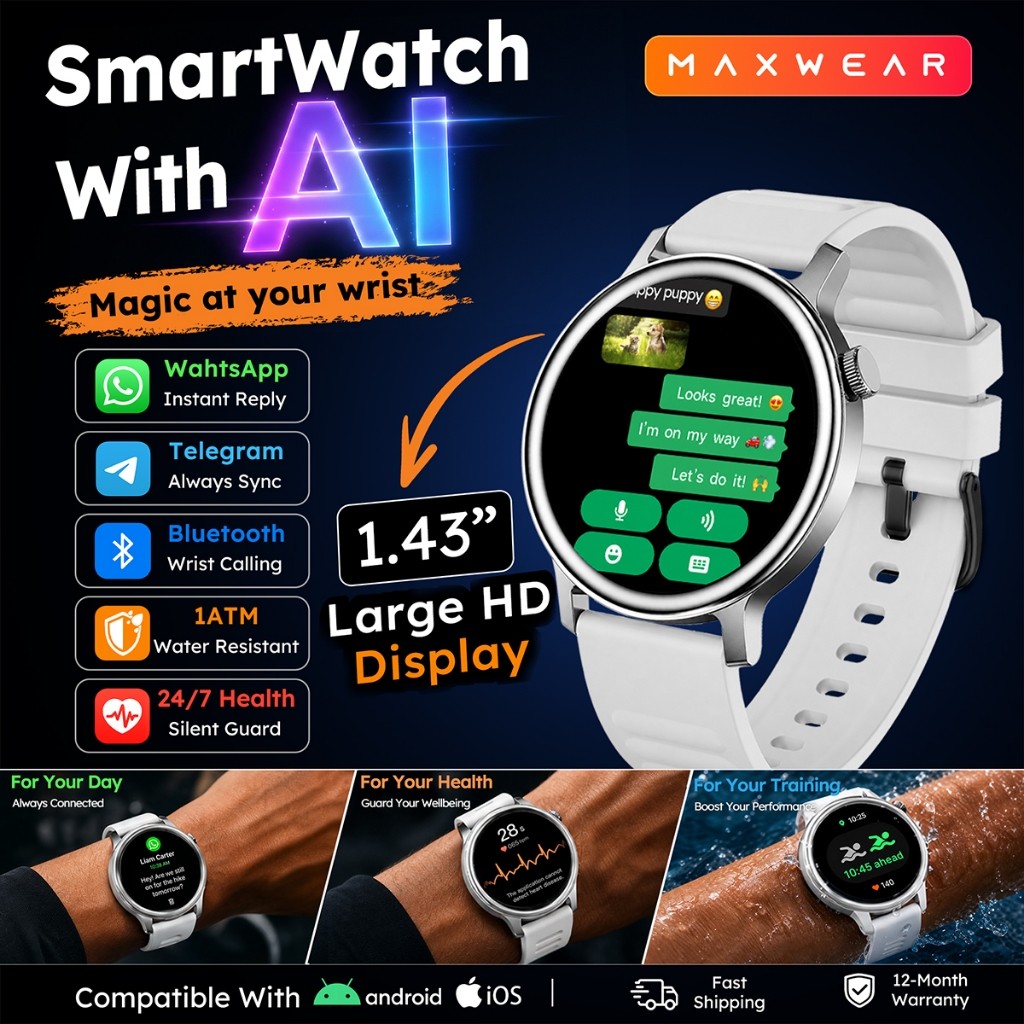 Maxwear GTR15 SmartWatch 1.43inch LCD Screen WhatsApp ChatGPT GPS NFC Outdoor IP68 Waterproof Smart Watch Bluetooth Call