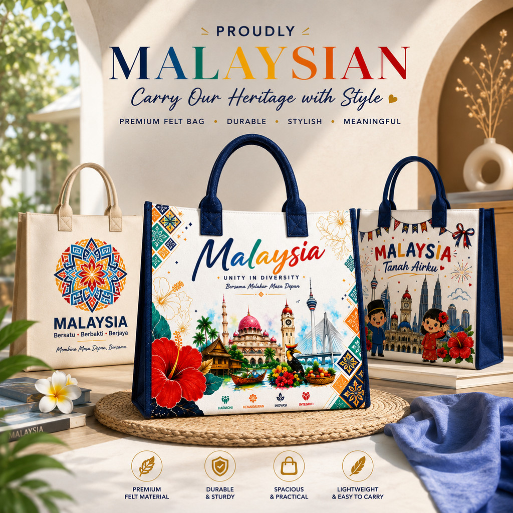 【ShopWithJoy】Malaysia Felt Tote Bag | Eco Friendly Shopping Bag | Corporate Gift | DoorGift | Souvenir | Reusable Bag