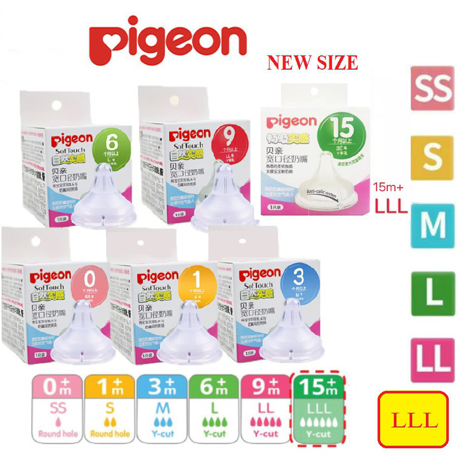 2nd generation Pigeon Softouch Peristaltic Plus Wide-Neck Nipple Teat Puting Susu Anti-colic S/SS/M/L/LL/LLL
