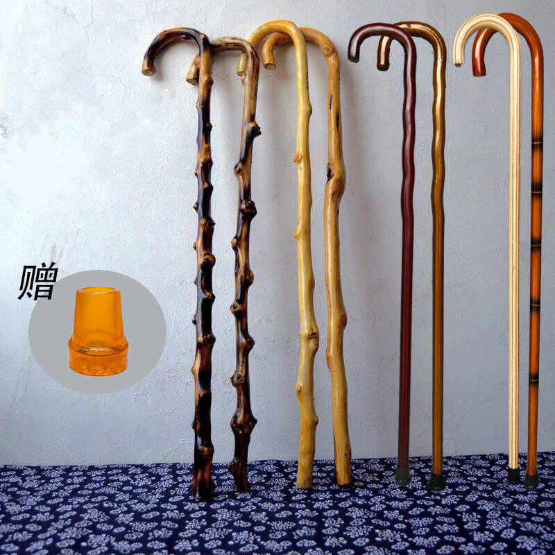 kerusi tongkat tongkat Premium Rattan Wood Trekking Pole Elderly Walking Stick Retro Solid Wood One-Piece Single Stick Anti-Sli