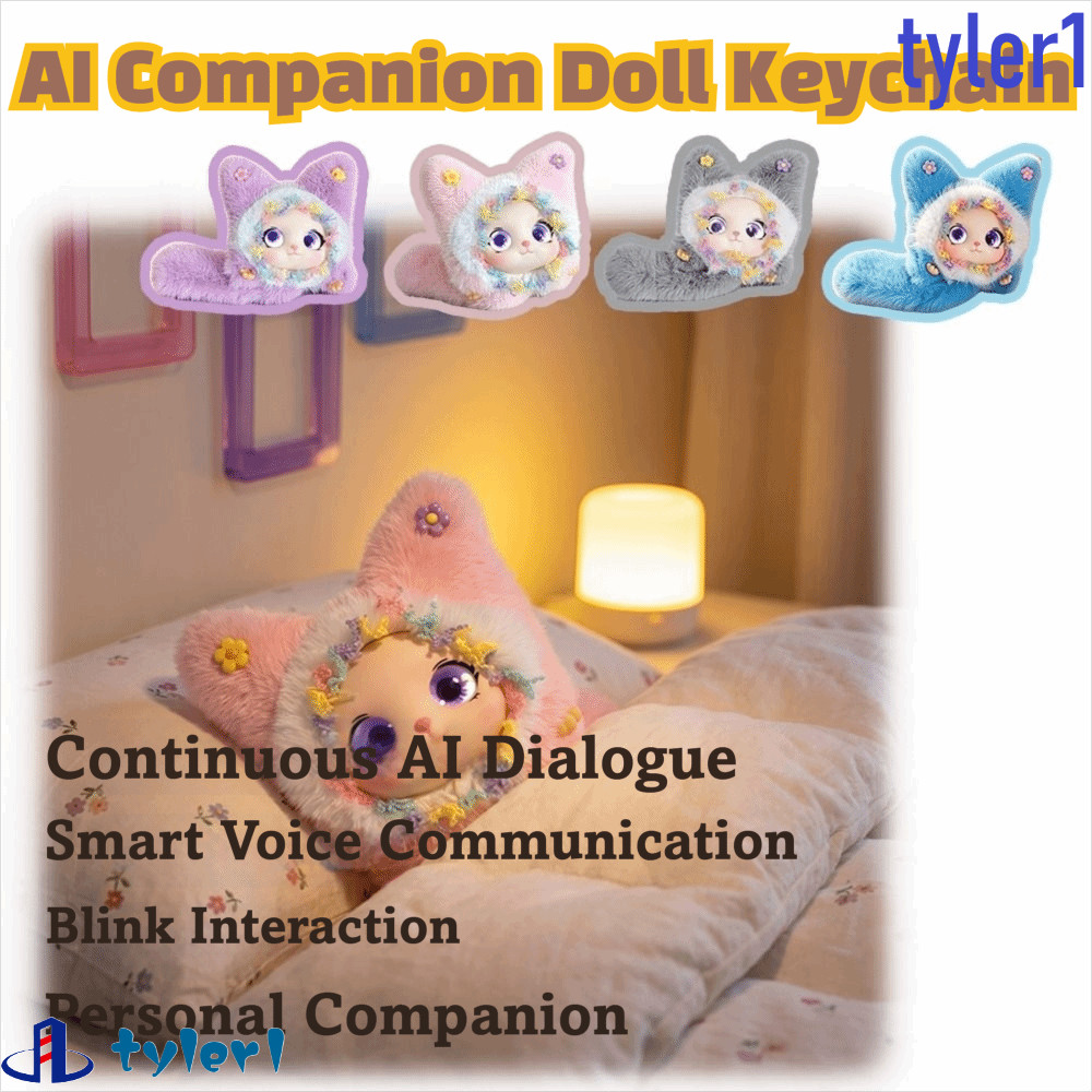 TYLER1 AI Cat Plush Toy, Intelligent Voice Communication Winking Interaction AI Cat Spirit Pendant, AI Cute Pets Personal Companion Relaxing Chat Voice Chat Toy Pendant