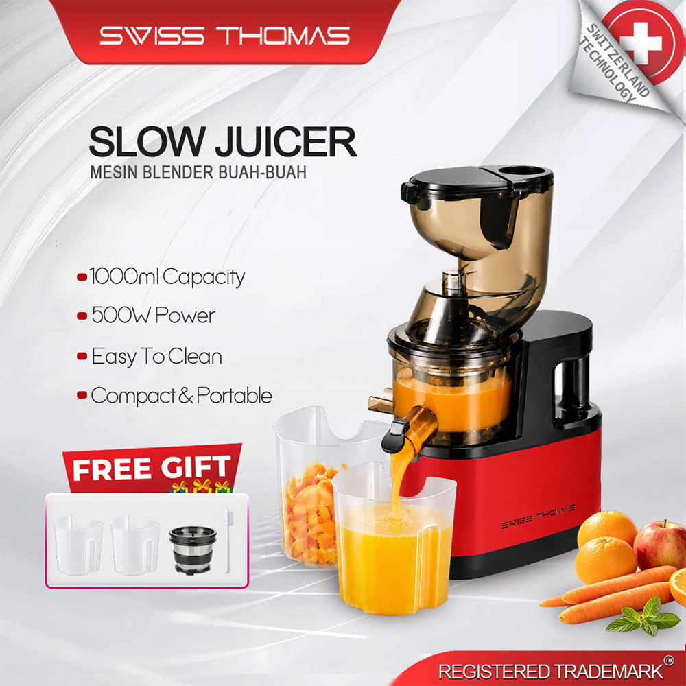 SwissThomas Slow Juicer Machine 500W Heavy Duty Blender Cold Press Juicer Extractor Mesin Perah Jus Buah Sayur Segar