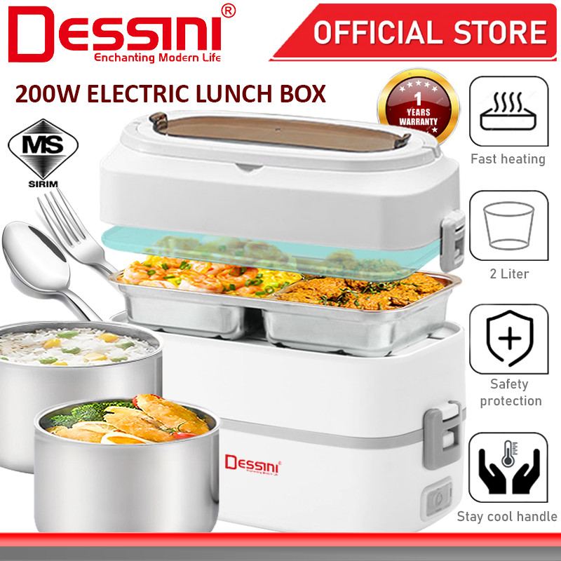 DESSINI ITALY 2L Electric Rice Cooker Lunch Box Non Stick Stainless Steel Inner Pot with Steamer Periuk Nasi Elektrik