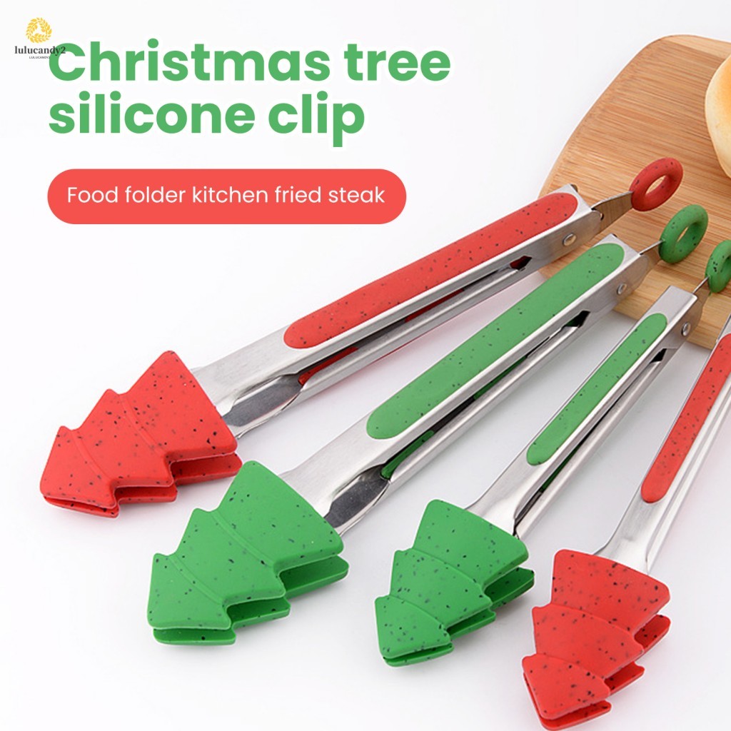 Christma Tree Food Tongs - Non-Deformable Clip for Burgers Fish Easy Cleaning