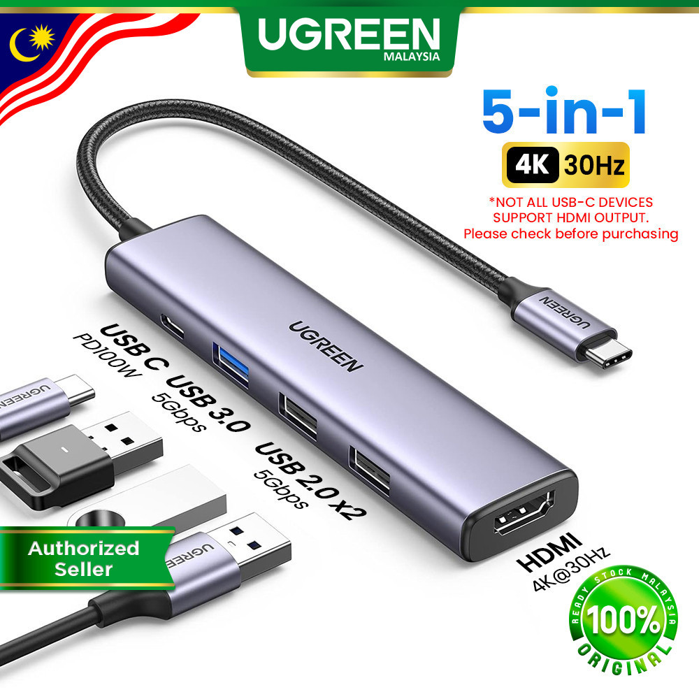 UGREEN 5 IN 1 USB C Hub USB3.0 5Gbps HDMI 4K30Hz PD100W Adapter Dock Laptop MacBook M5 M4 M3 iPad iPhone 17 Pro Max S26