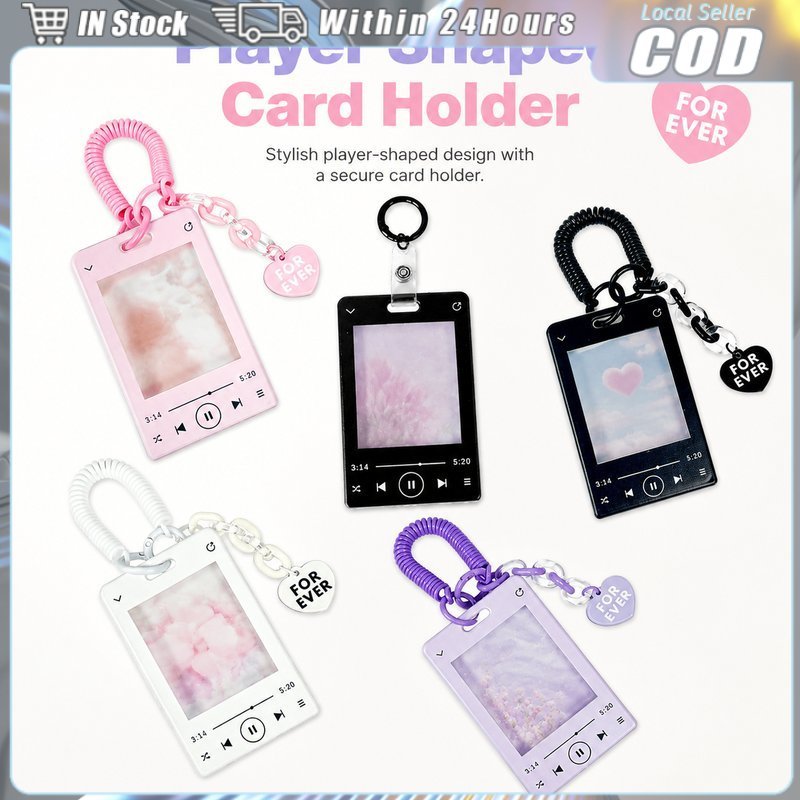 Photocard Holder with Spring Rope Keychain Bus Card Protector Music Player Theme Card Holder Credit Card Sleeve Cover