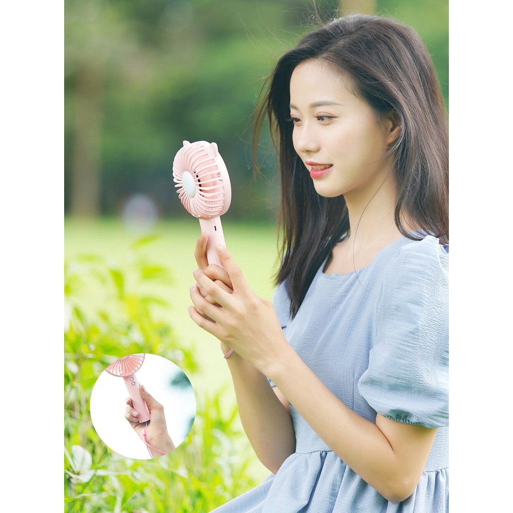 mini kipas kipas mini bateri tahan lama mini kipas aircond Portable Handheld Cat Ear Small Fan Atmosphere Night Light USB Charging Student Dormitory Mute Desktop
