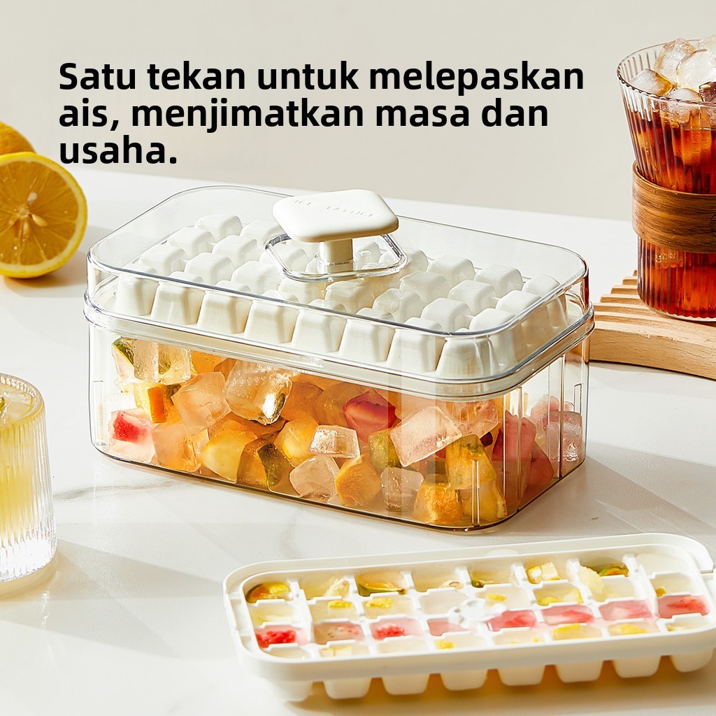 [Ice Tray / Acuan Ais] Bekas ais silikon gred makanan yang sedia digunakan dengan kotak penyimpanan, acuan ais buatan sendiri untuk peti sejuk dapur - Dulang Ais Silikon | Silicone Ice Tray | Acuan Aiskrim | Ice Cube Tray | Pembuat Ais | Popsicle Maker