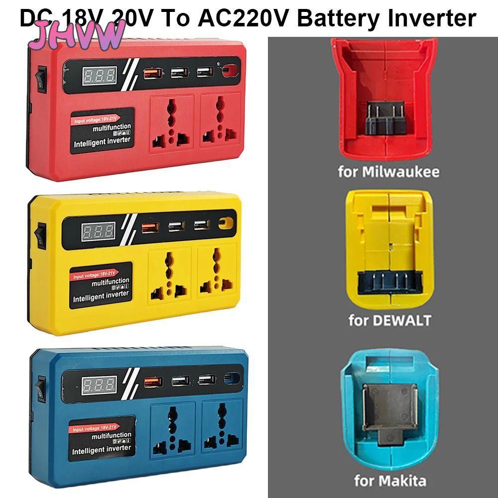 JHVW 1Pcs Battery Inverter, with 4 USB LED Socket Multifunctional Smart Transformer, 120W Dual Plug 18v 20v To 220v Outdoor Work Inverter