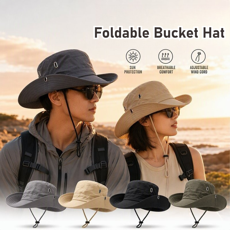 Foldable Bucket Hat Topi Nelayan Outdoor Sunshade Sunscreen Waterproof Breathable With Rope