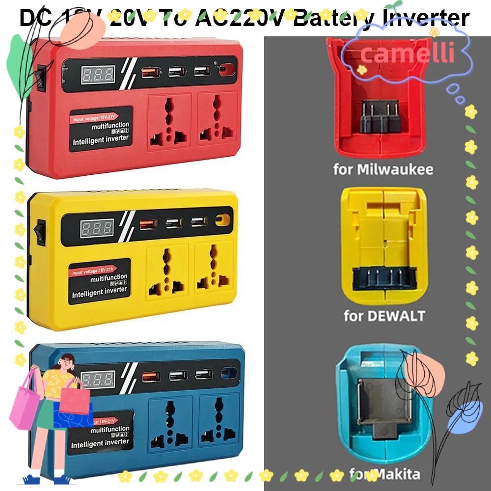 CAMELLI 1Pcs Smart Transformer, 18v 20v To 220v with 4 USB LED Socket Battery Inverter, Household 120W Dual Plug Outdoor Work Inverter