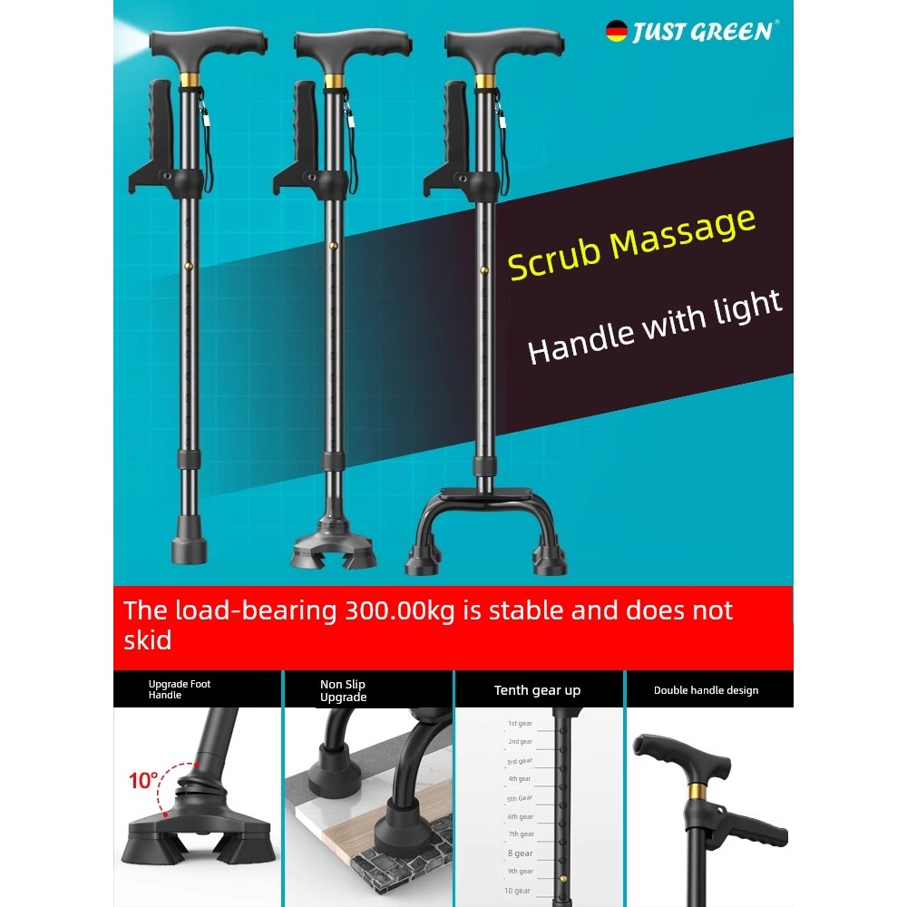 tongkat hiking tongkat kaki Jia Shining Four-legged Aluminum Alloy Lightweight Elderly Crutches
