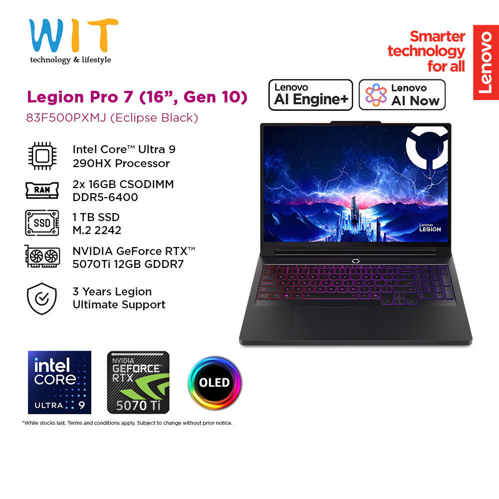 Lenovo Legion Pro 7 16IAX10H 83F500PXMJ (Intel Core Ultra 9 290HX Plus /32GB RAM/1TB SSD/16" WQXGA OLED/RTX5070Ti/W11/3)