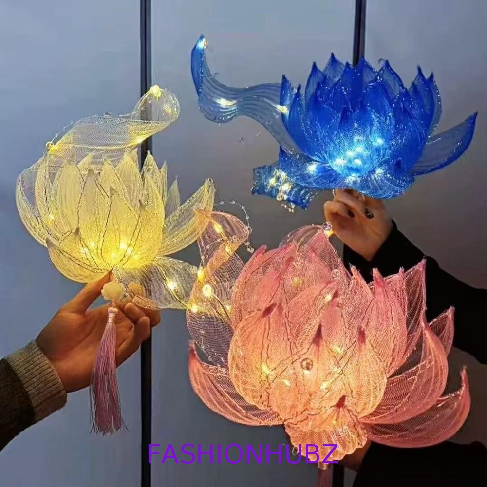 FASHIONHUBZ Handheld Lotus Lantern, Colorful Ancient Style Glowing Floating Lotus Light, Easy-to-Make Lightweight LED Light Luminous Mid-Autumn Festival Lantern Chinese Style