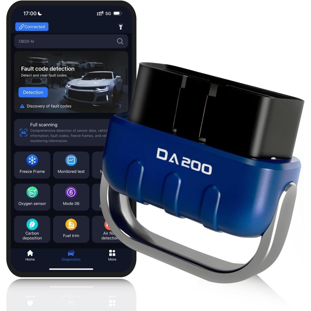 Alat Diagnostik Pemindai OBD2 Bluetooth dengan Panduan Pembaikan AI, Alat Pemindai OBDII Tanpa Wayar dengan Ujian Bateri & Kesediaan Data Secara Langsung, Pembaca Kod Lampu Enjin Kereta untuk iOS & Android.