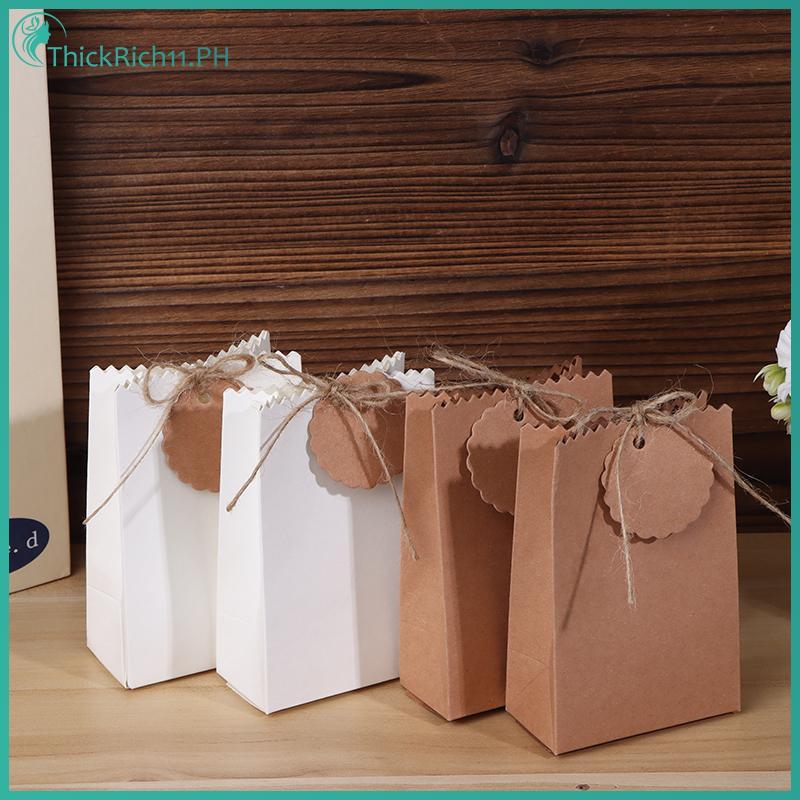 ThickRich 20/50Pcs Retro Kraft Paper Gift Box White Brown Cookie Candy Paaging Bag With Rope Tags Birthday Wedding Party Gifts Supplies PH