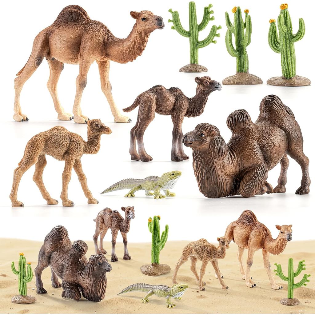 8PCS Set Mainan Figura Haiwan Gurun Realistik, Mainan Unta Plastik, Figura Kaktus & Mainan Reptilia untuk Kanak-Kanak 3-5 Tahun, Sesuai untuk Bekalan Diorama, Mainan Kanak-Kanak Lelaki, Hiasan Kek