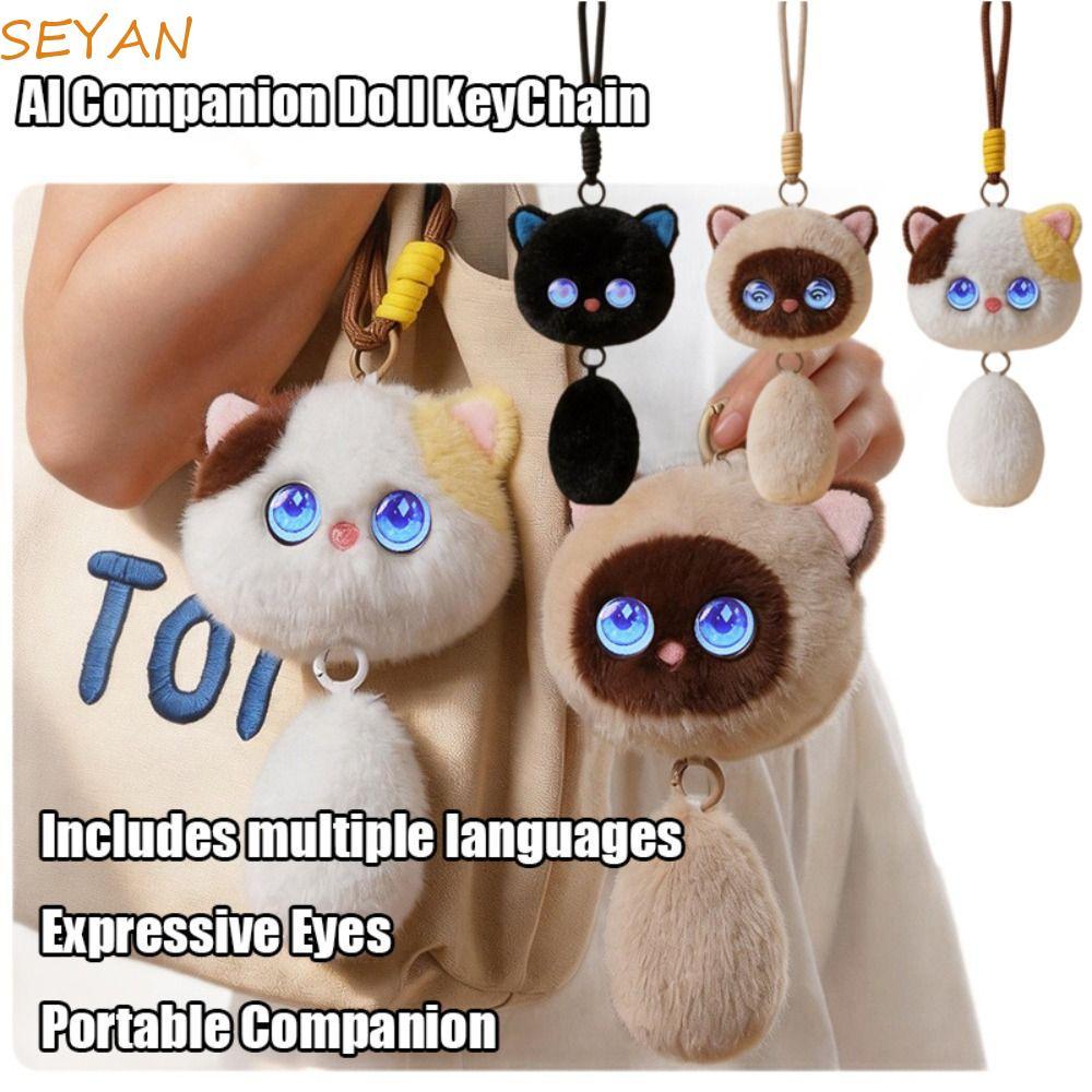 SEYAN AI Cat Plush Toy, AI Continuous Dialogue Intelligent Voice Communication AI Cat Spirit Pendant, AI Cute Pets Personal Companion Relaxing Chat Voice Chat Toy Pendant