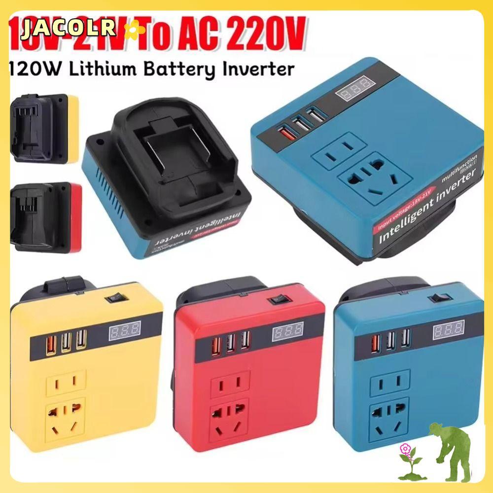 JACOLR 1Pcs Smart Transformer, 18V 20V To 220V Dual Plug Battery Inverter, Household Multifunctional 120W Outdoor Work Inverter For Makita For Dewalt For Milwaukee 18V Battery